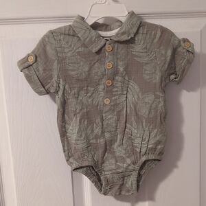 Tropical Leaf Short-Sleeve Baby Romper - Sage Green